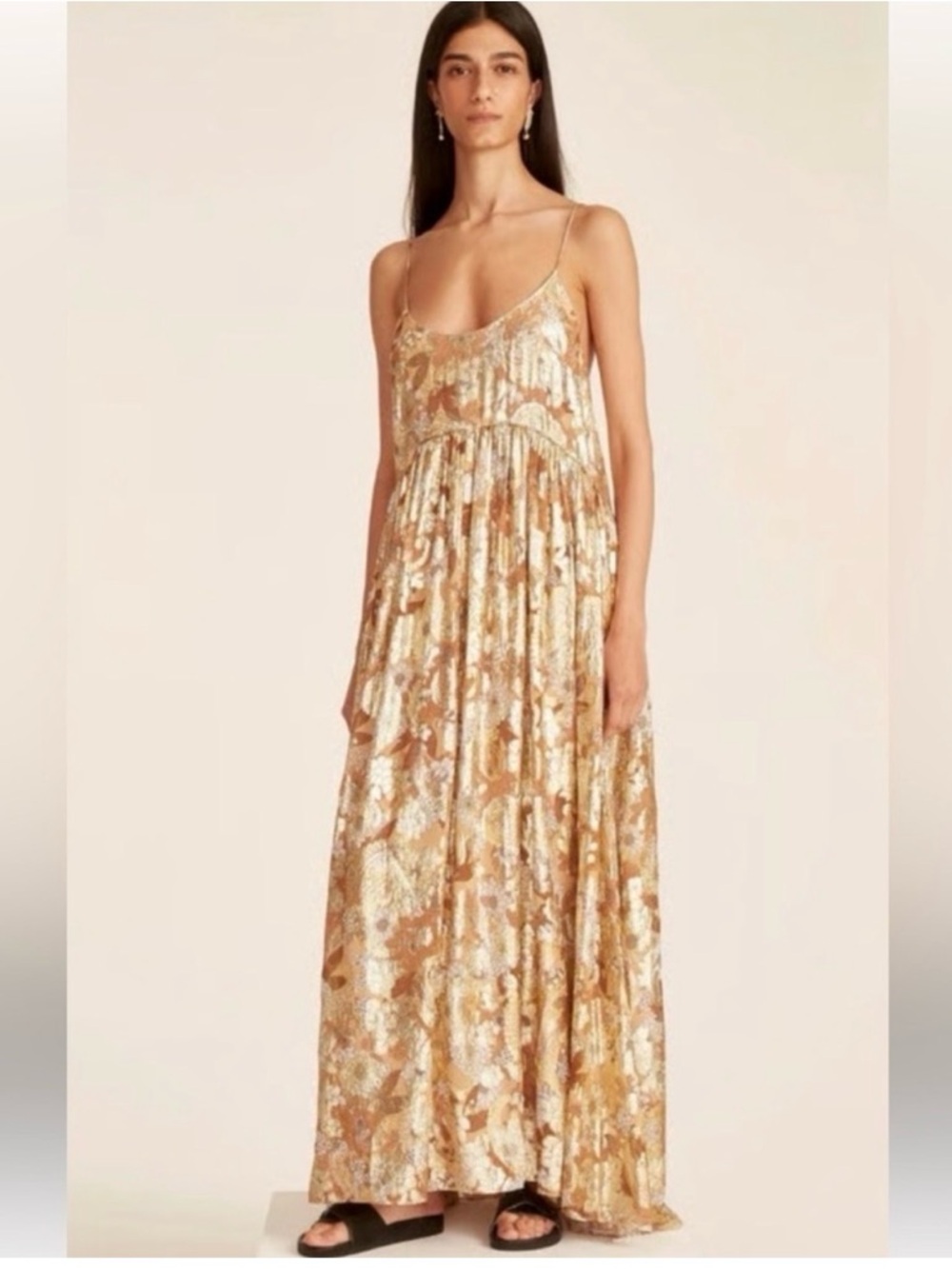 J. Crew Collection Gold and White Floral Maxi Dress 4